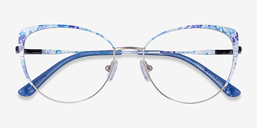 Matt Silver Blue Floral Posy -  Métal Lunettes de vue