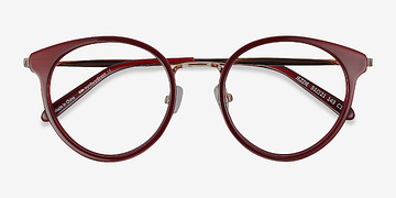 Burgundy & Gold Jezzie -  Vintage Acetate, Metal Lunettes de vue