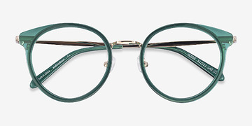 Emerald Green & Gold Jezzie -  Vintage Acetate, Metal Lunettes de vue